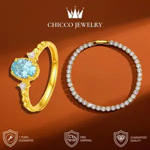 Cincin Wanita Batu Aquamarine + Gelang Wanita Penuh Zircon Kombinasi Modis Rekomendasi Hadiah Kencan Pesta Ulang Tahun Hari Jadi Lamaran CHIC&CO Kualitas Tinggi VVs1Grade 5A lapis Anti Karat Anti Luntur Anti Berubah Warna Garansi 1 Tahun COD SL01+153