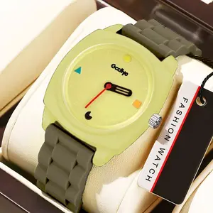 Jam Tangan Kuarsa  Kartun Skala Sederhana Jam Tangan Silikon Kaca Dial Warna Permen Fashion Quartz Watches Hadiah