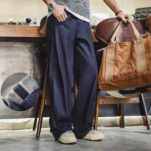 MADEN  15.6oz セルベッジ デニム ジーンズ ロースフィット ワイド レア デニムパンツ ダークブルー 厚手 高品質 ストレート ブーツカット アーバン レトロ スタイル