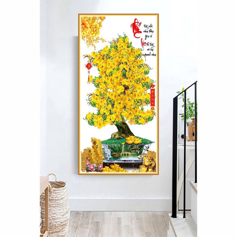 Tranh cây vàng tài lộc, thuận buồm xuôi gió, tranh dán tường phủ kim sa nhiều chủ dề trang trí phòng khách, decor ngày tết hiện đại, phòng ngủ, tiệm spa, góc live streams, phòng trọ, trang trí tường. Treo Tường Decor Tường Decal