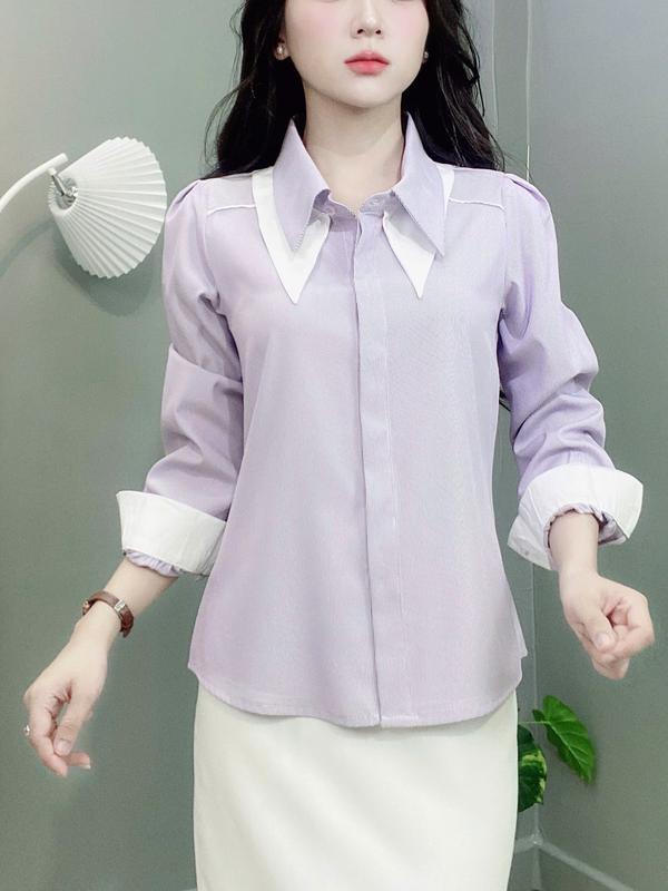 Áo sơ mi thiết kế 2 lá cổ trắng sọc tay dài sang trọng MD-A301 2