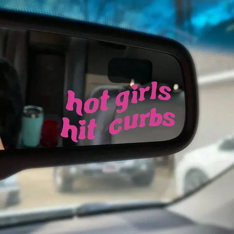Car Hot Girl Hit Curbs Letter Pattern Sticker, 1 Count Cute Personality Decorative Car Mirror Sticker, Car Exterior Accessories 4