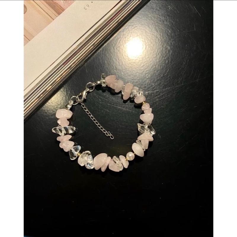 [089-090] Set vòng nữ đá thô màu hồng 3-5mm nữ tính 1