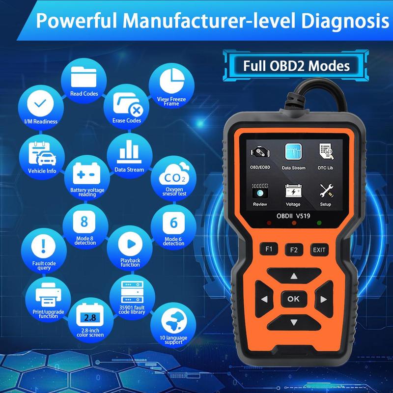 Product Introduction of Car OBD2 Scanner Diagnostic Tool, Car Voltage Tester Engine Fault Code Scanner, Charging Tester Diagnostic Tool for OBDII-V519, Automotive, Vehicle, Men Gifts 4