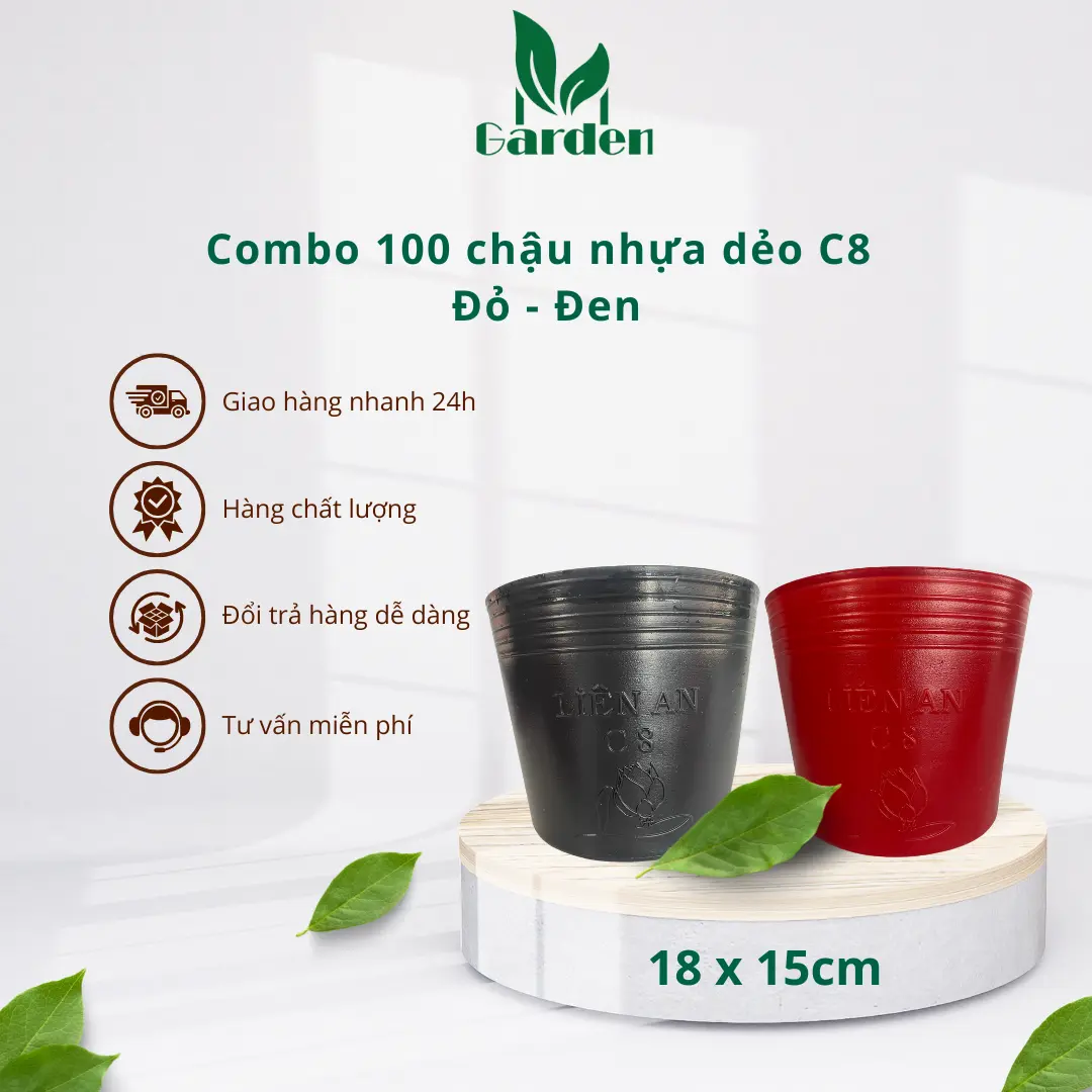 Combo 100 chậu C8 Đen Đỏ ( 18 x 15cm ) Loại Tốt