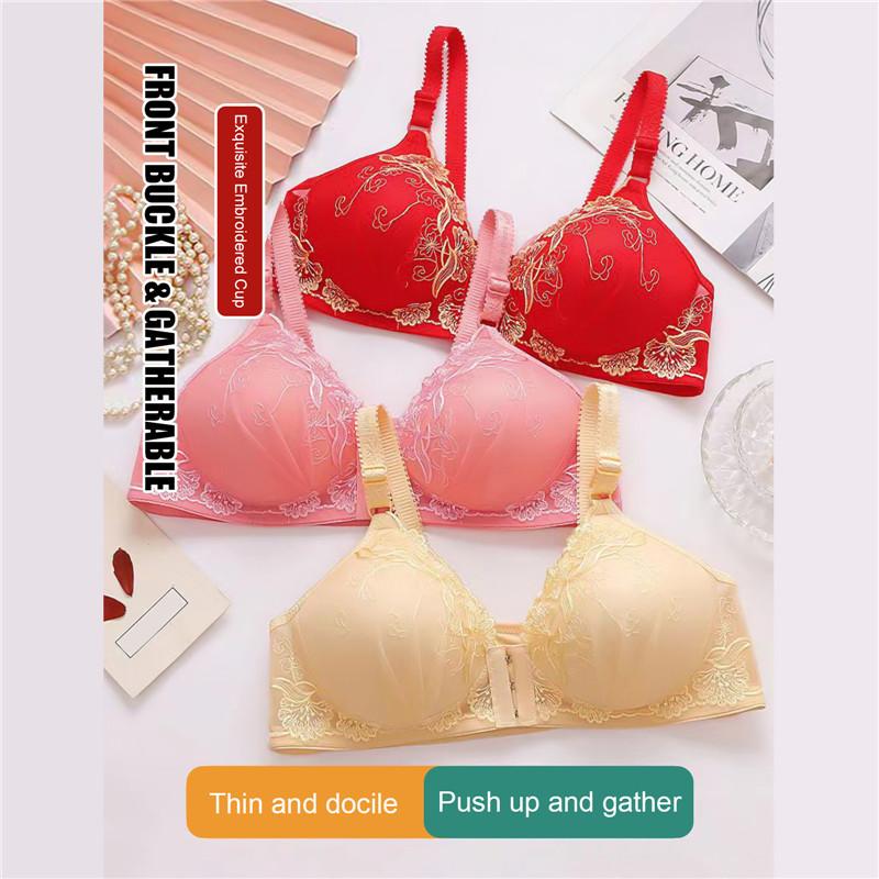 Product Introduction of Button Embroidery Brassiere Bralette Wireless Underwear Women's Bras Seamless Floral Push Up Bras Wireless Front Comfy Lingerie 6