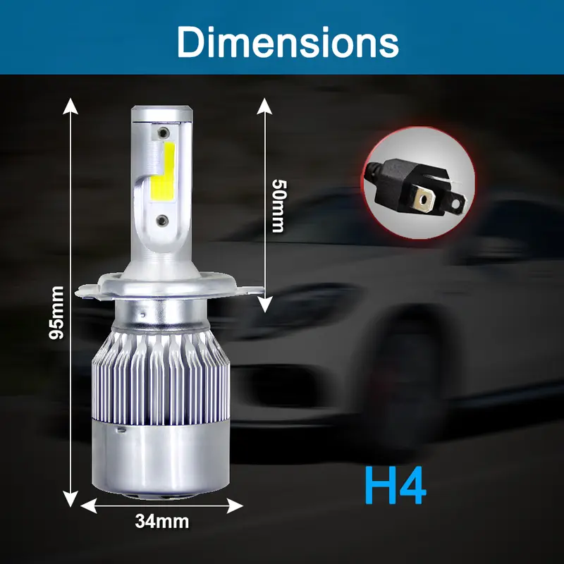Bóng đèn LED cho đèn pha ô tô, Bộ chuyển đổi tất cả trong một C6 h4 H7 9003 hi / low, 2 chiếc, Chip COB, 3800 LM, Bóng đèn chùm trắng mát 6000K, Chống thấm nước IP68, Thích hợp cho đèn pha ô tô 1