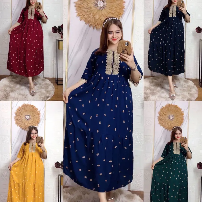 MIDI DRESS MOTIF GG REMPEL SUSUN LENGAN 3/4 Shop Tokopedia