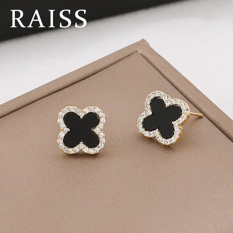 Bông Tai Cỏ Bốn Lá, Chất Liệu Thép Không Gỉ Và Zircon, Bông Tai Titan, Không Phai Màu Women Women
