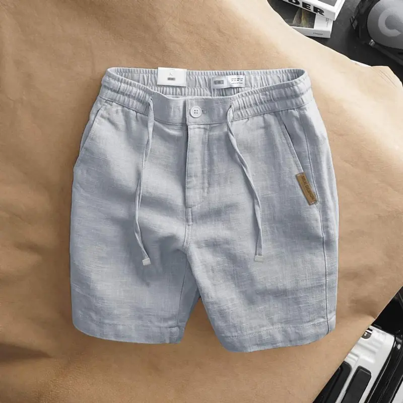 Quần Short Đũi Nam Dây Dút siêu mát - Quần nam đi phố đi biển Menswear Quần Lửng Có Túi Trắng 3