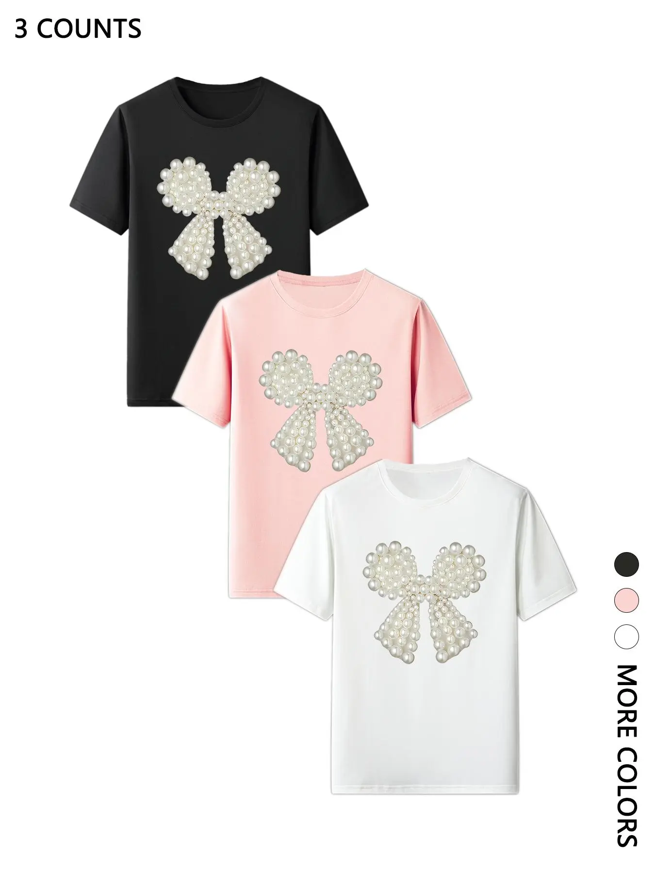 Women's Bow Print Round Neck Tee, Casual Short Sleeve T-shirt for Daily Wear, Ladies Clothes for All Seasons