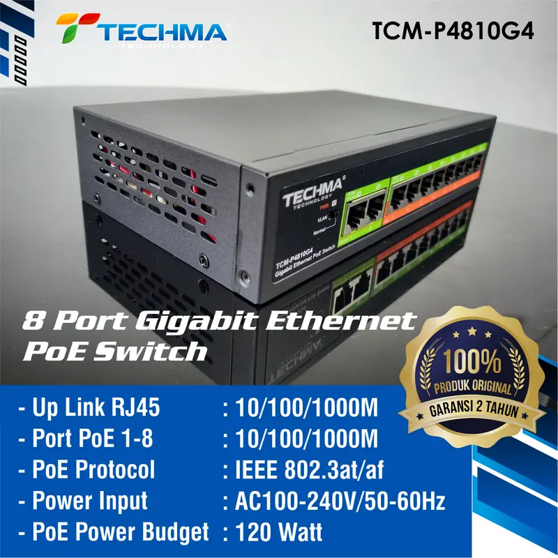 TECHMA TCM-P4810G4 GIGABITE POE Switch 8PORT 1000Mbps 2 UPLINK 3