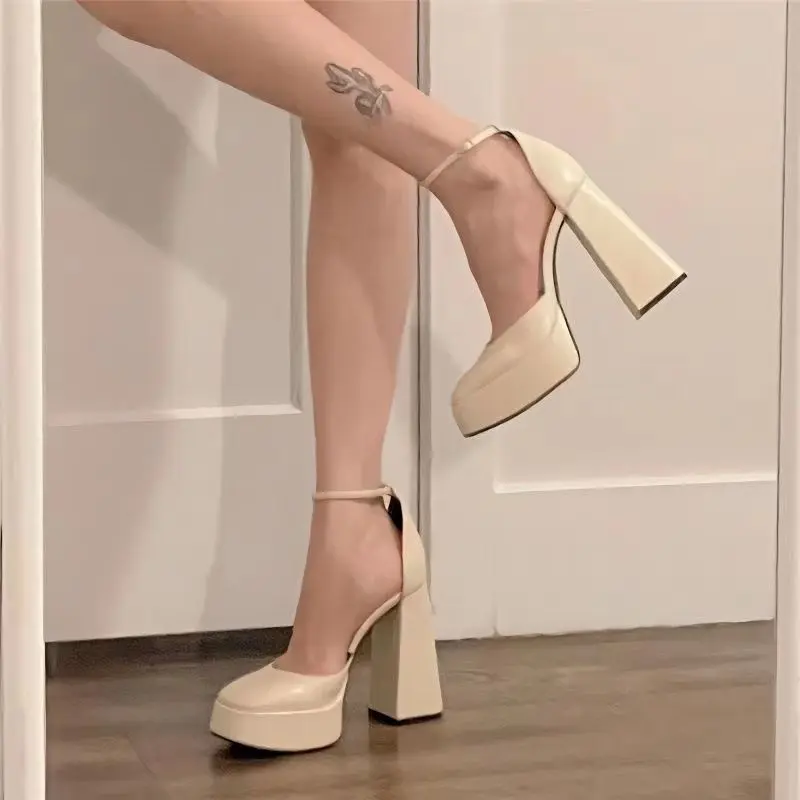 Giày Cao Gót Cho Nữ, Xăng Đan Barbie Có Gót Chunky, Đế Xuồng, Khóa Mũi, Hộp, Mới 2