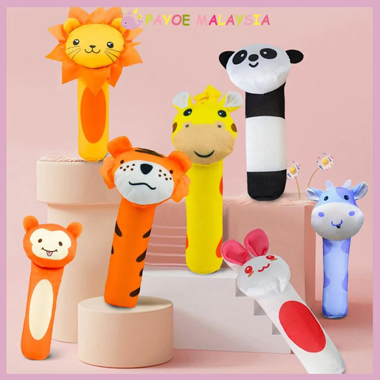 Baby Rattle Toy Plush Toy Newborn Animal Handbell Stick Fabric Lion Monkey Panda Playing mainan  bayi tummy time Tiger hand