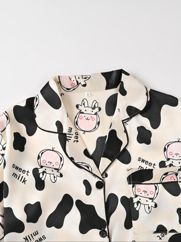 Women's Cow Print Short Sleeve Top  & Shorts Pyjama Two-piece Set, Casual Comfy Round Neck Top & Shorts Pj Set, Ladies Sleepwear for All Seasons 6