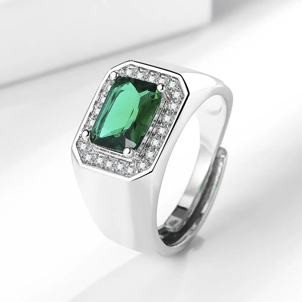New Square Emerald Ring Men's Hot Selling Colored Gems European and American Fashion Men's Ring