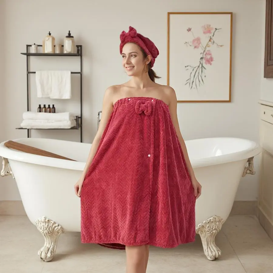 Bathrobe & Shower Cap Set, 2 Counts/set Adjustable Elegant Bathrobe & Shower Cap, Thickened Bathrobe, Ideal for Home Use, Travel, Sauna, and Spa, Towels
