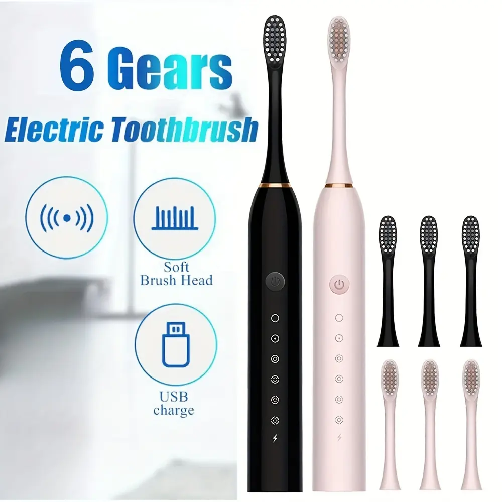 Bàn Chải Đánh Răng Điện Sonic, Tự Động Siêu Âm, Có Thể Sạc Lại USB, Bàn Chải Đánh Răng Có Thể Thay Thế