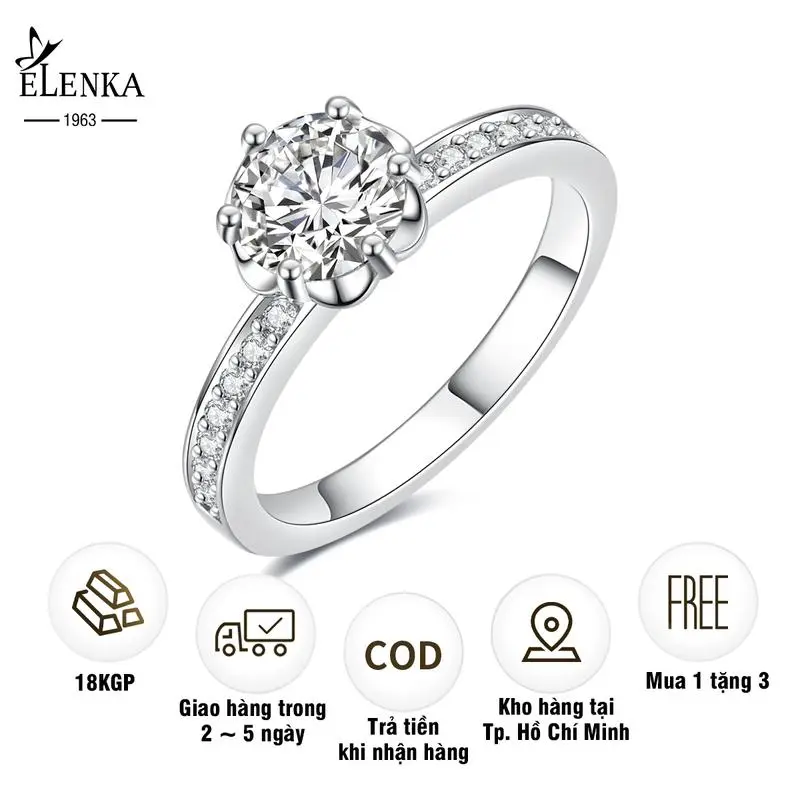ELENKA - Nhẫn mạ bạc S925 đính đá Zircon thiết kế 6 chấu viền đá nhỏ cao cấp lấp lánh trang  sức   nhẫn