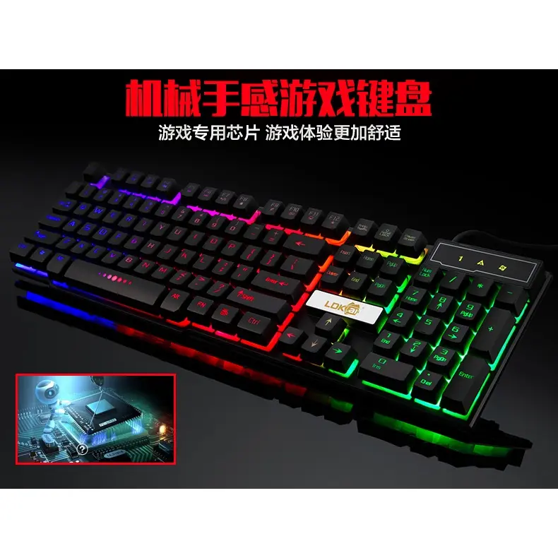 Gaming Keyboard RGB LED with Mouse Komputer laptop - Mos Kibord Geming Led Lampu Computer Headset 2