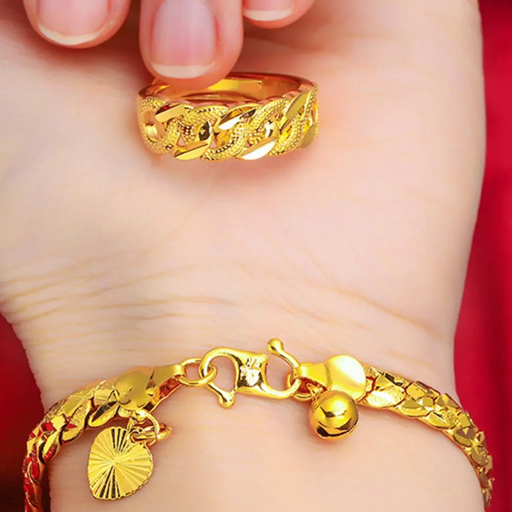 Non-Fading Thick Plated Vintage Bracelet Woman Rings Adjustable Original Fashion Sets For Woman