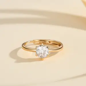 LM802 Cincin Kristal Berlapis Emas Sederhana Tali Stainless Steel Anti Luntur Aksesoris Perhiasan Wanita Fashion Korea rings