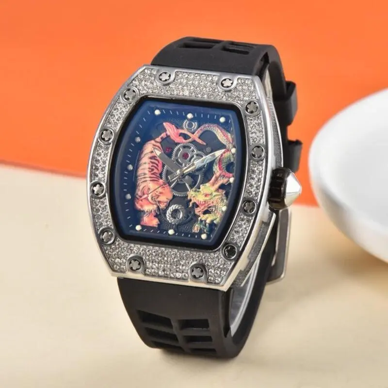 Straight Check Wine Barrel Waterproof Dragon Tiger Fake Mechanical Swinging Wheel Men's Watch