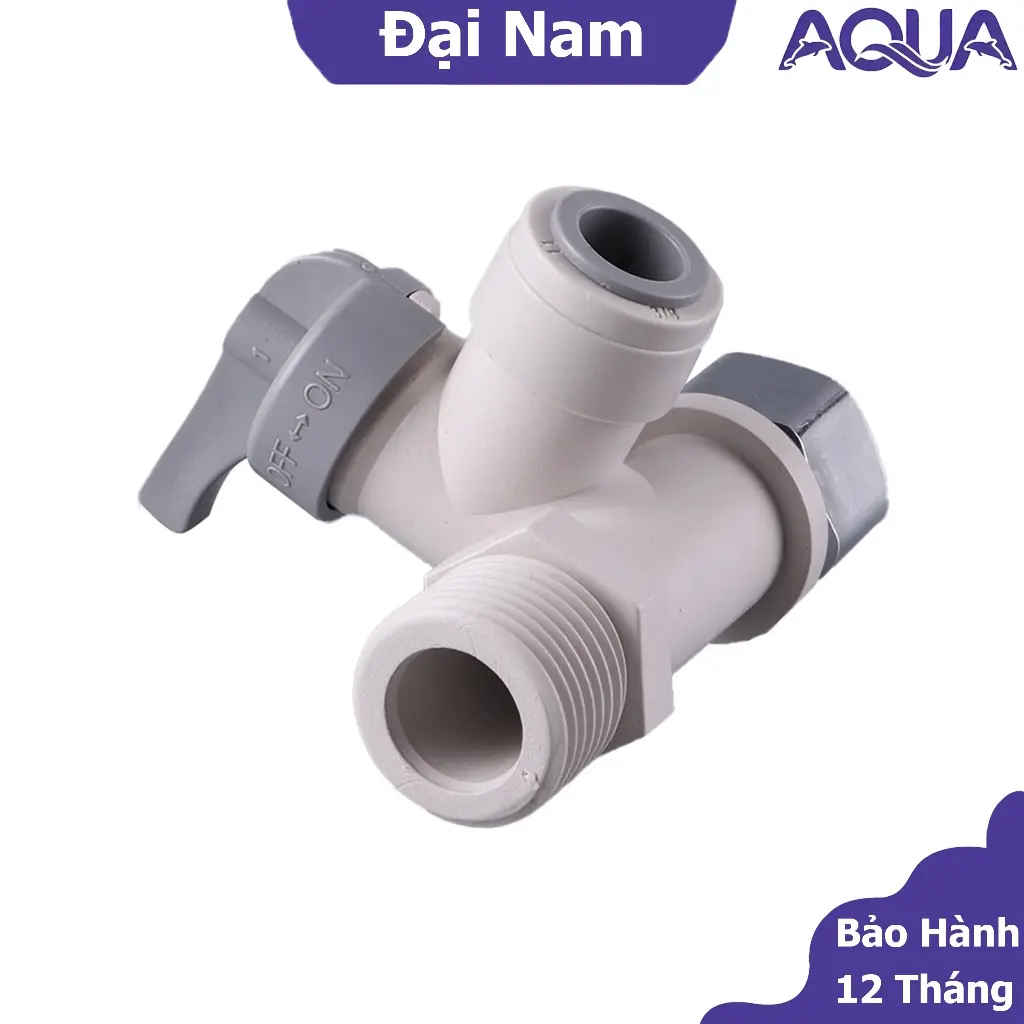 Van chia nước đầu nguồn, van cấp nước máy lọc nước – Khẩu khoá ren 21 ra ống 10mm 6mm – Linh kiện máy lọc nước