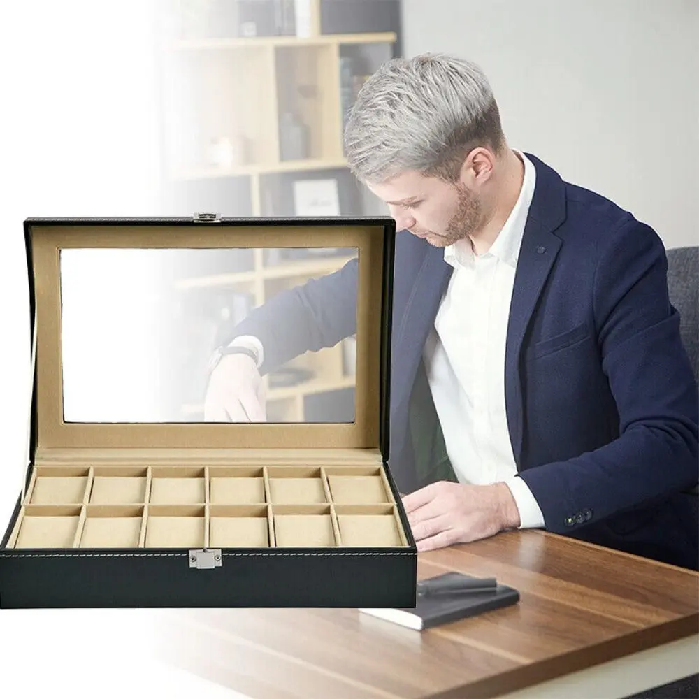Durable 6 10 12 Grid Watch Box Black Packaging Box Watch Display Box Storage Box PU Leather Watch Storage Box