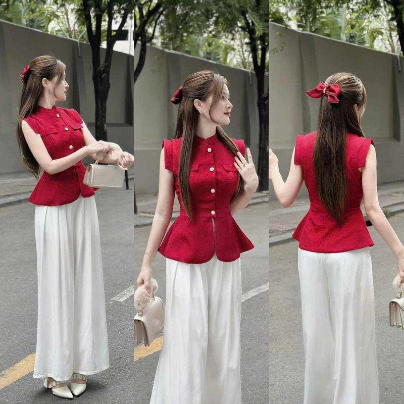 Sét nữ áo cài nút không tay vải linen kèm quần lụa ý có lót phù hợp cho các nàng đi chơi đi dạo phố Women Top