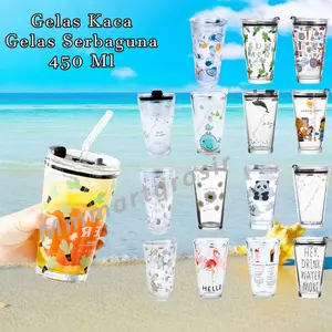 Gelas Kaca Motif  Gelas Susu Gelas Juice Gelas es Serbaguna 450ML minuman