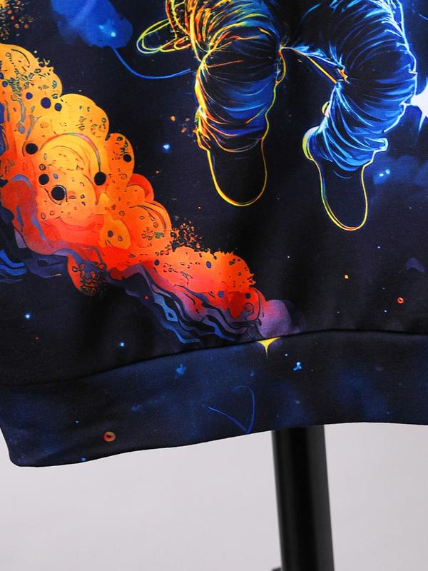 Boy's Fashion Space Astronaut Print Hoodie,  Long Sleeve Galaxy Print Pullover For Daily Wear, Casual Comfy Kids Clothes For Spring & Fall 4