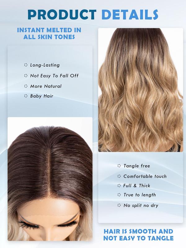 18 Inch Long Wavy Wigs for Women, Gorgeous Fluffy Wigs without Bangs, Synthetic Lace Front Wigs for Party, Daily Use 5