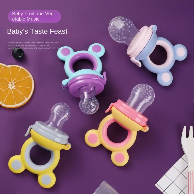 Baby fruit and vegetable music silicone bite Pacifier fruit and vegetable mesh bag food supplement feeding device