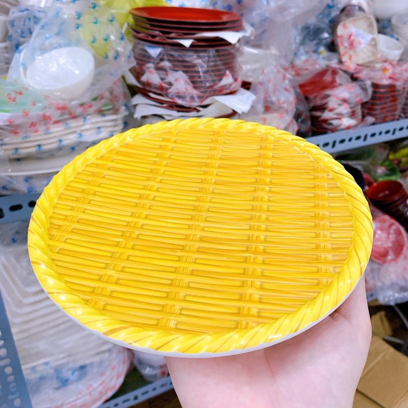 Dĩa nhựa mẹt tròn giả mây tre