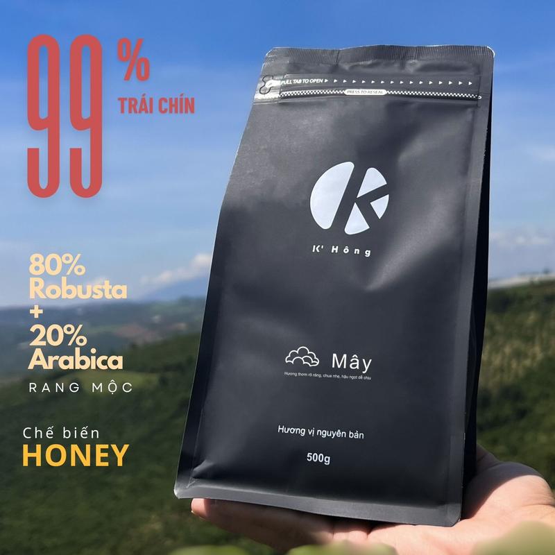 MÂY-500gram Cà phê 80%Robusta&20%Arabica nguyên chất đến từ thương hiệu K’Hông Coffee-rang mộc, gu nhẹ nhàng, hương thơm rõ ràng, chua nhẹ, hậu ngọt dễ chịu (phù hợp pha phin và pha máy) Cafe