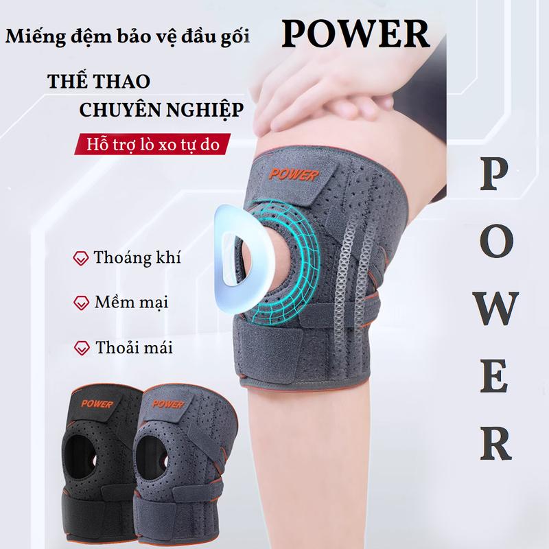Bó gối thể thao chuyên nghiệp Power, dụng cụ bảo vệ đầu gối có hỗ trợ lò xo, thoáng khí, silicone chống trượt, sport