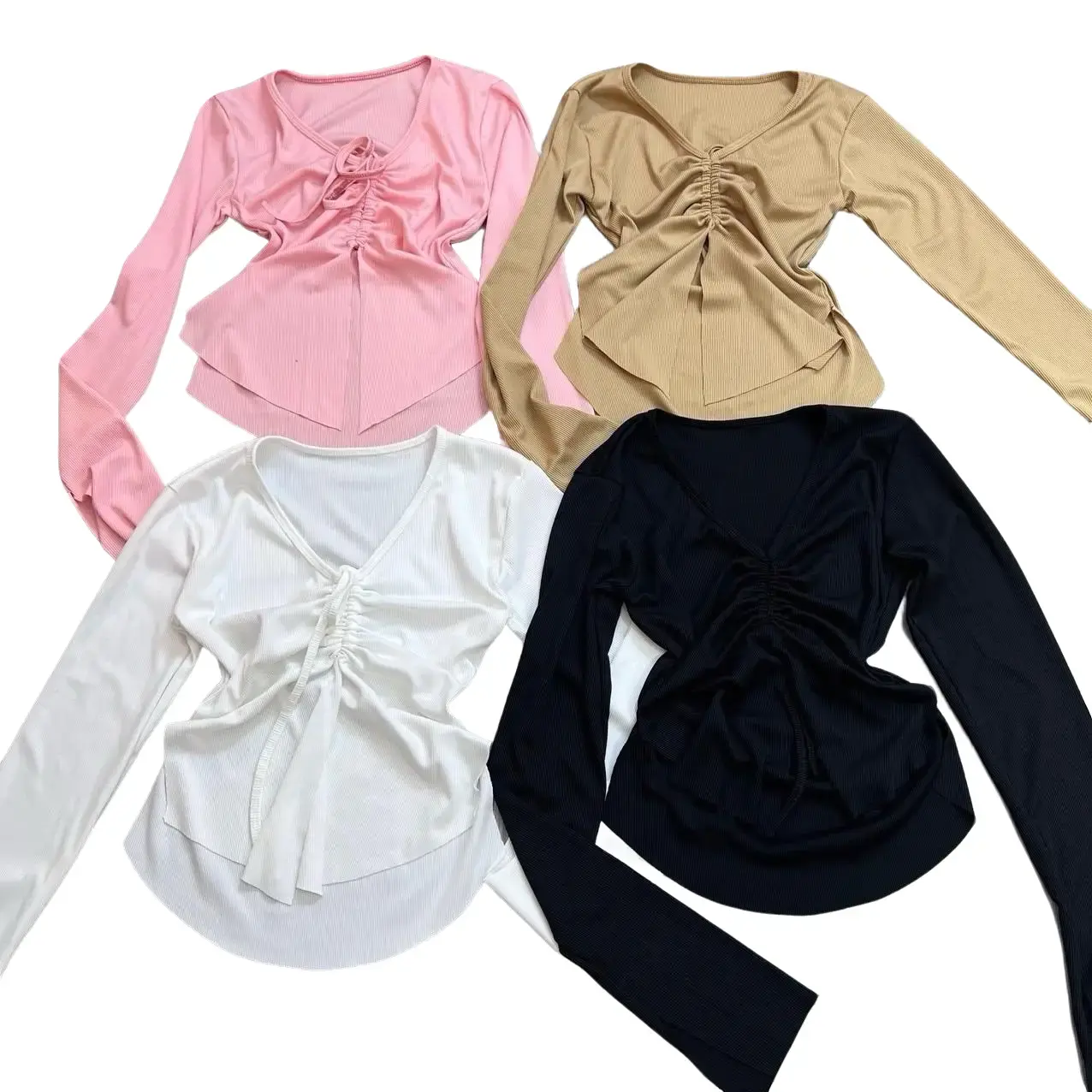 Áo Cổ Tim Rút Dây Xẻ Hình Thật Nữ Women Top Nhung Voi