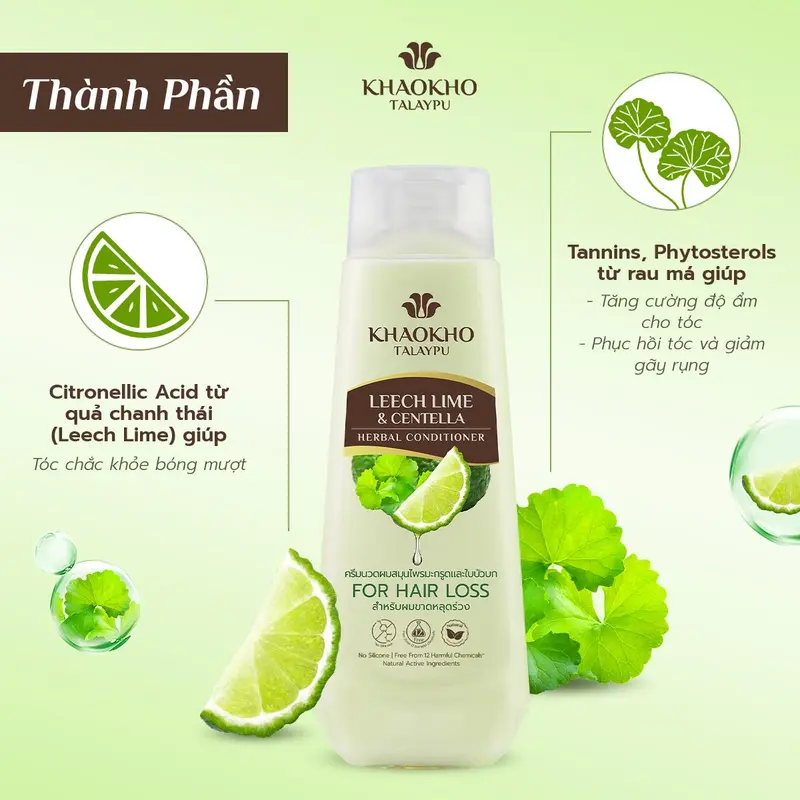 [DUY NHẤT TRONG LIVE] Combo Gội Xả Thảo Dược Organic Rau Má Và Chanh KHAOKHO TALAYPU Công Thức Cải Tiến Mới 185ml/330ml 2
