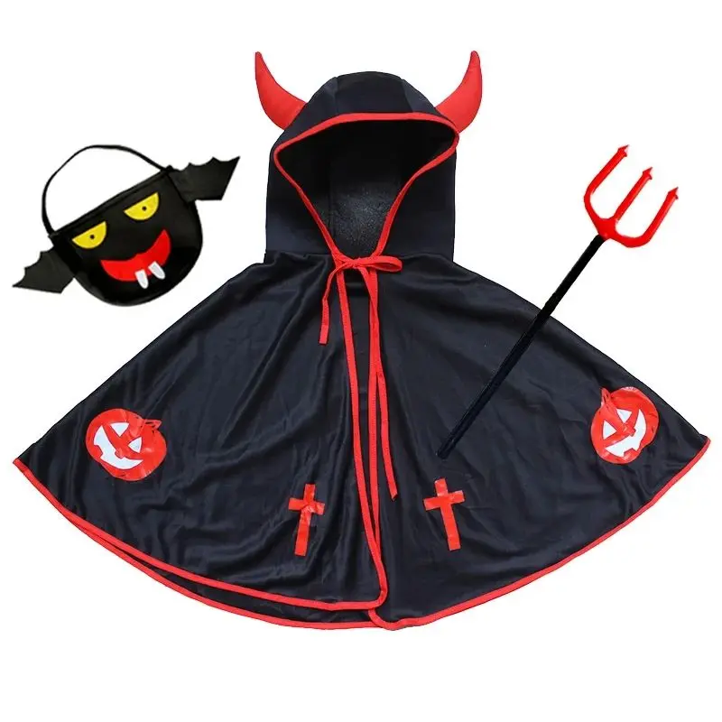 Quần áo trẻ em Halloween Áo choàng sừng nam và nữ Trang phục biểu diễn Áo choàng quỷ Quần áo bí ngô dành cho cha mẹ và con cái người lớn