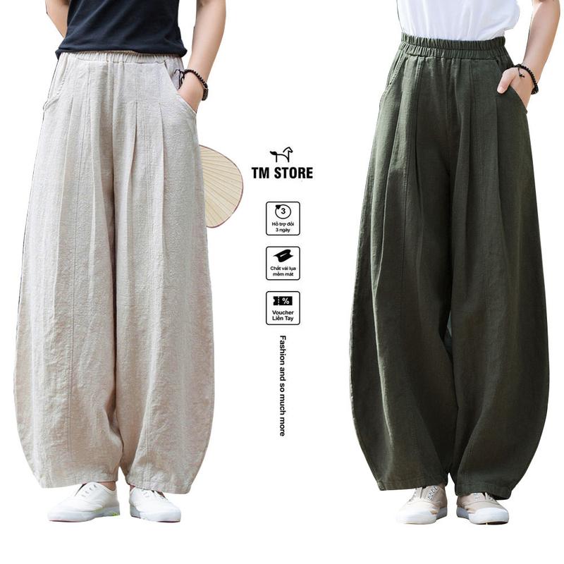 [Tư Mã] (Premium) Quần Dáng Rộng Vintage Nhật Bản lưng chun Nam Nữ Nhung Menswear Đen