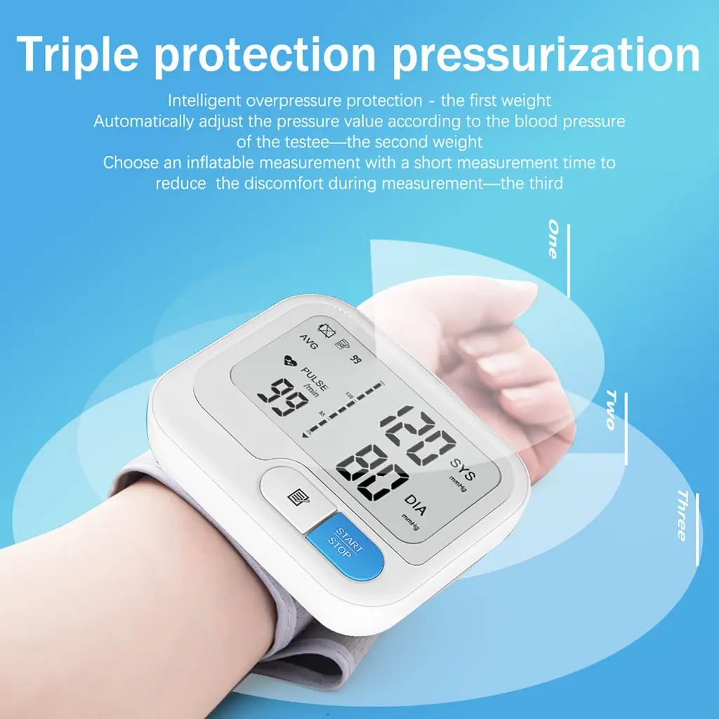 ungceul Wrist Pressure Monitor Automatic Shutdown ABS Voice Wrist Monitor Electric Blood Pressure Monitor for Adult Overpressure Protection