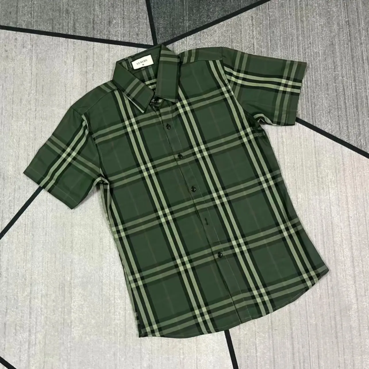 Áo sơ mi nam caro ngắn tay phối sọc XANH phong cách chất cotton mềm mát mẫu hot-QUÂN MENSWEAR Có Cổ Shirt