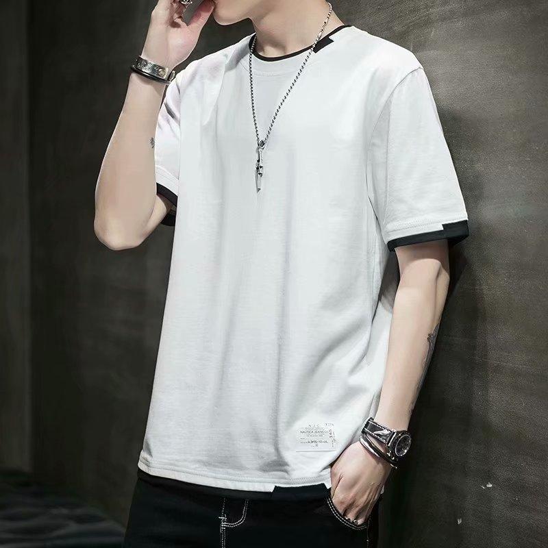 Product Introduction of Short-Sleeved T-shirt Men's Loose Fashion Brand Fake Two Pieces Half-Length Sleeve Underwear Blouse Korean Style Handsome Summer Clothes 4