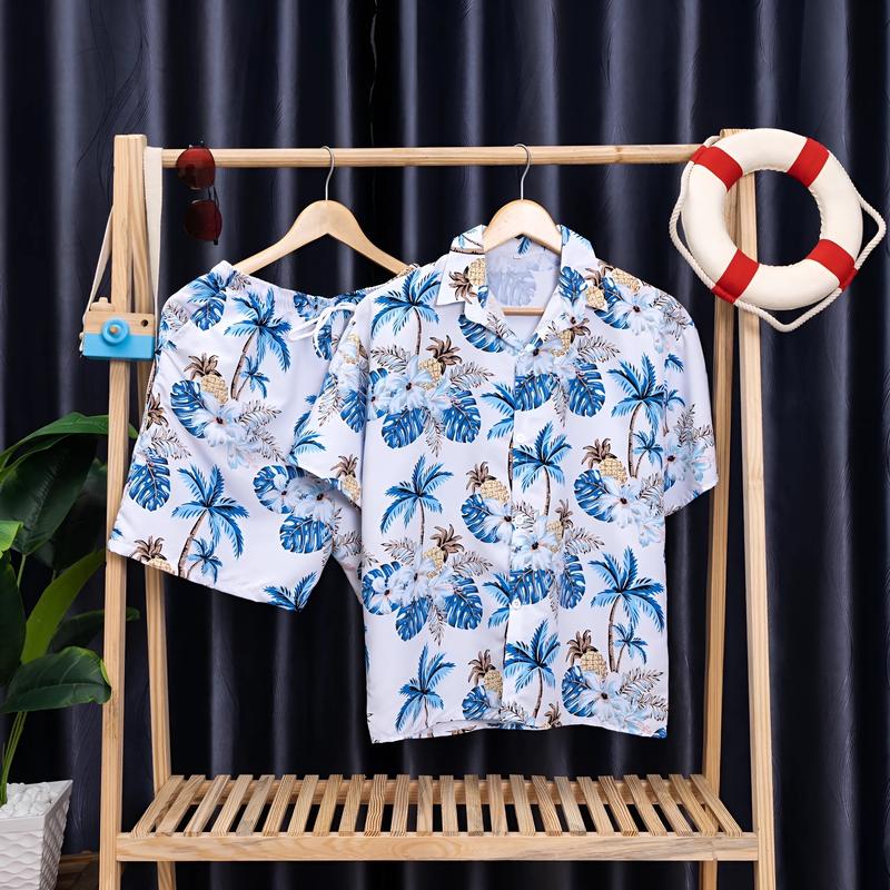 Quần áo sơ mi đi biển nam nữ họa tiết hoa lá nổi bật cho gia đình cặp đôi đội nhóm du lịch chất kate thái dày dặn mát mẻ