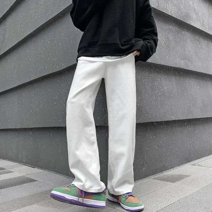 Celana Jeans Pria Oversize Celana Panjang Pria Casual Fashion Putih Straight Jeans Jumbo Celana Jeans Basic Biru Wide Leg Pants Hitam Baggy Boyfriend Pants Korean Style Denim Kulot loose cowok