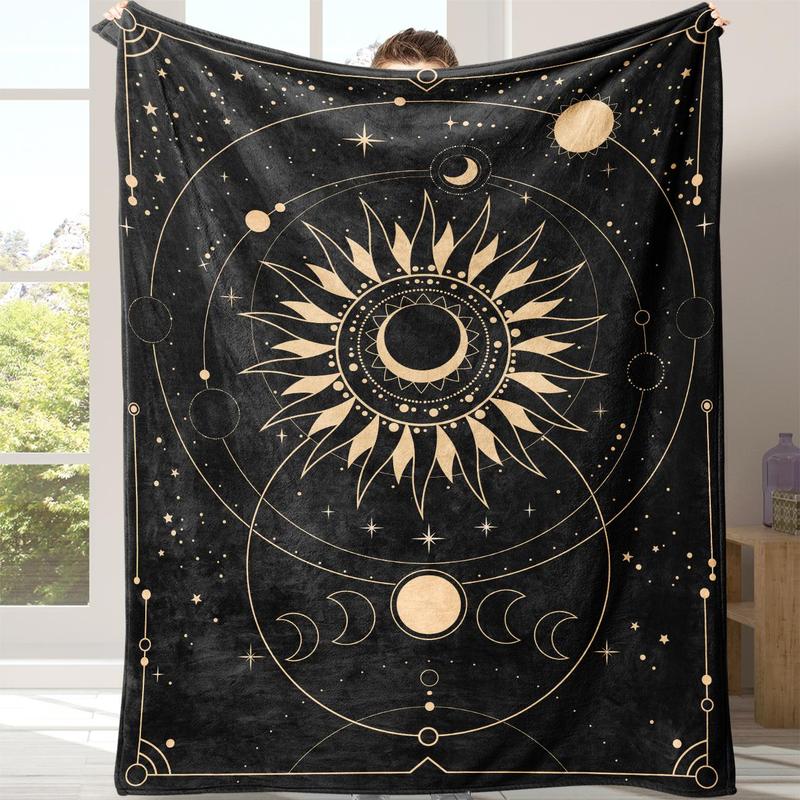 Bedroom Decor Home Blankets, Sun & Moon Pattern Flannel Blanket, Soft ...