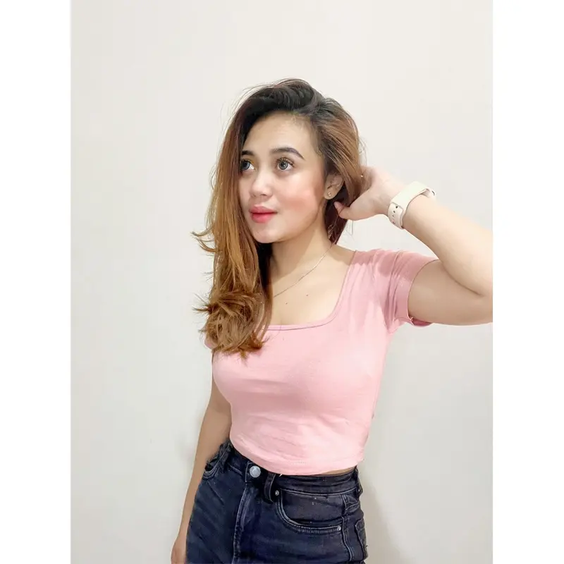 Kaos T-Shirt Crop Top Murah Korea Leher U 7