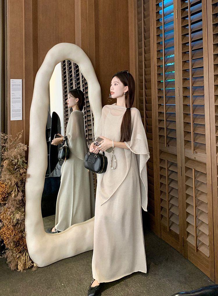 Product Introduction of Váy Hai Dây Thanh Lịch, Phong Cách Pháp, Bộ Hai Mảnh Mùa Xuân Và Mùa Thu, Khăn Choàng Dệt Kim Bất Đối Xứng, Áo Cánh Chống Nắng, Phong Cách Thường Ngày Nữ Women Top 5
