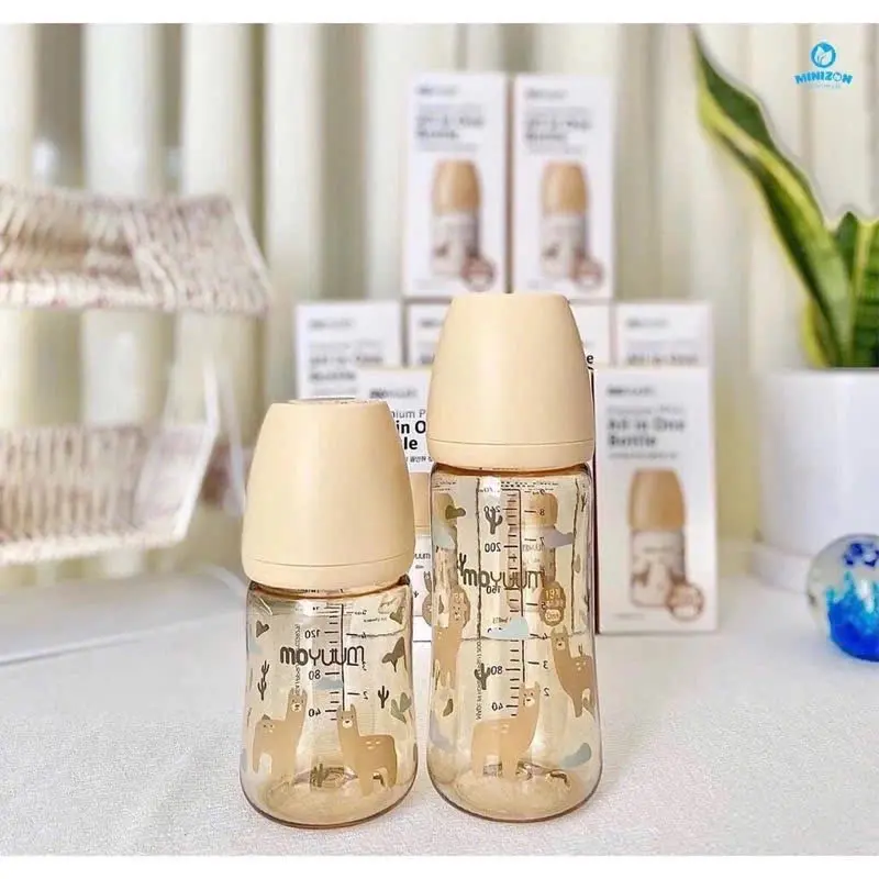 Bình Sữa Moyuum Hoạ Tiết Cao Cấp 170ml / 270ml Cho Bé ( Tặng bé 1 yếm quàng cổ) Tập Uống
